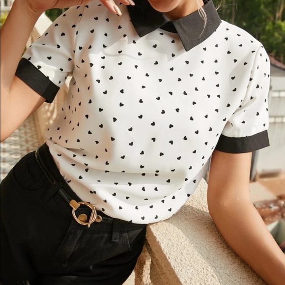 Black white collar detail color block blouse - Picture 5 of 5